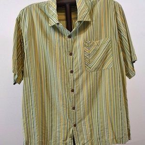 Tommy Bahama Relax Hawaiian Shirt L Green striped